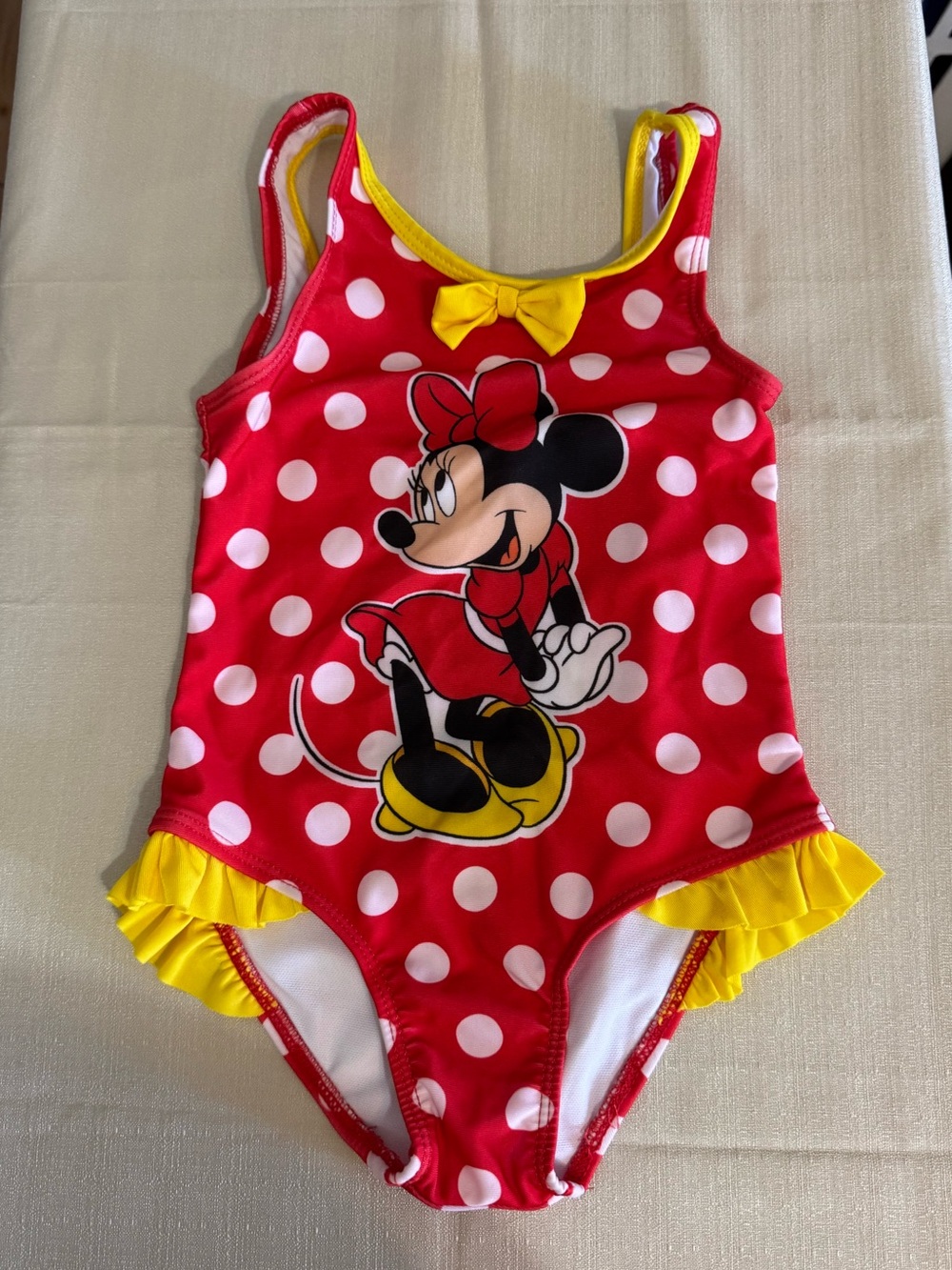 Minnie Mouse 3T polka dot bathing suit one piece Disney swimsuit w/ side ruffles